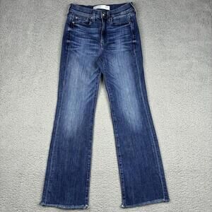 AYR The Pop High Waist Jeans 24x26 Straight Leg Frayed Hem Blue Denim USA